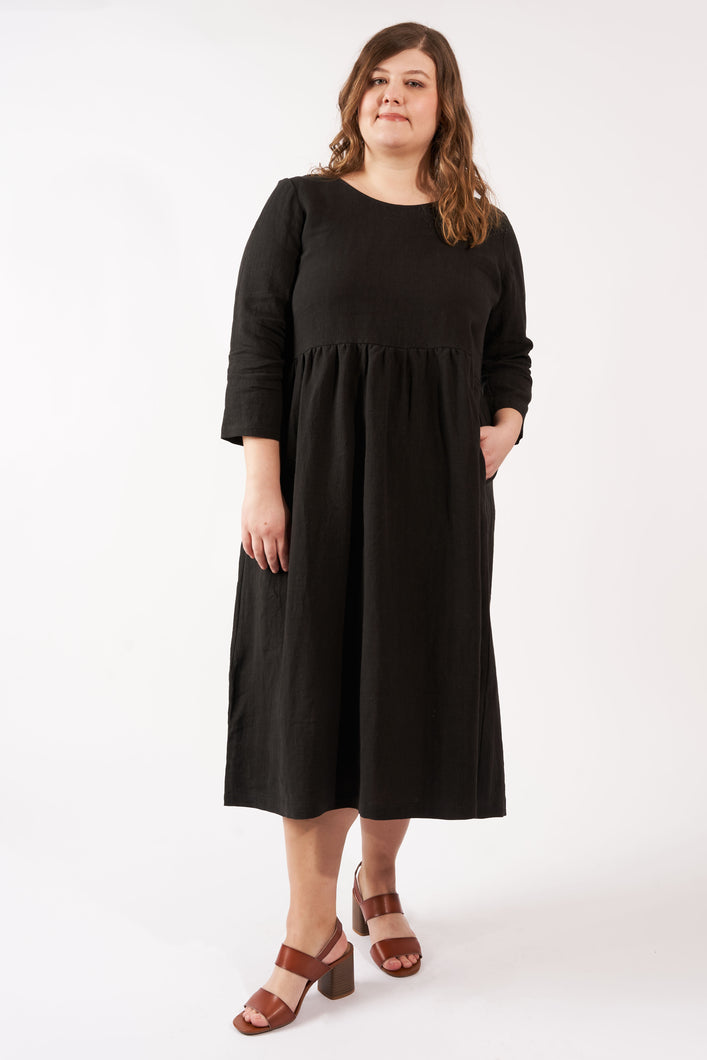 3/4 SLEEVE HARVEST DRESS (Soft Black)