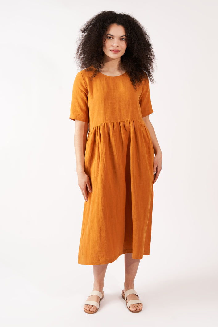 SHORT SLEEVE HARVEST DRESS (Saffron)